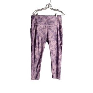 Xersion Quick Dri Ankle Leggings Purple Leaves Pattern Women's High-Rise OX 7/8